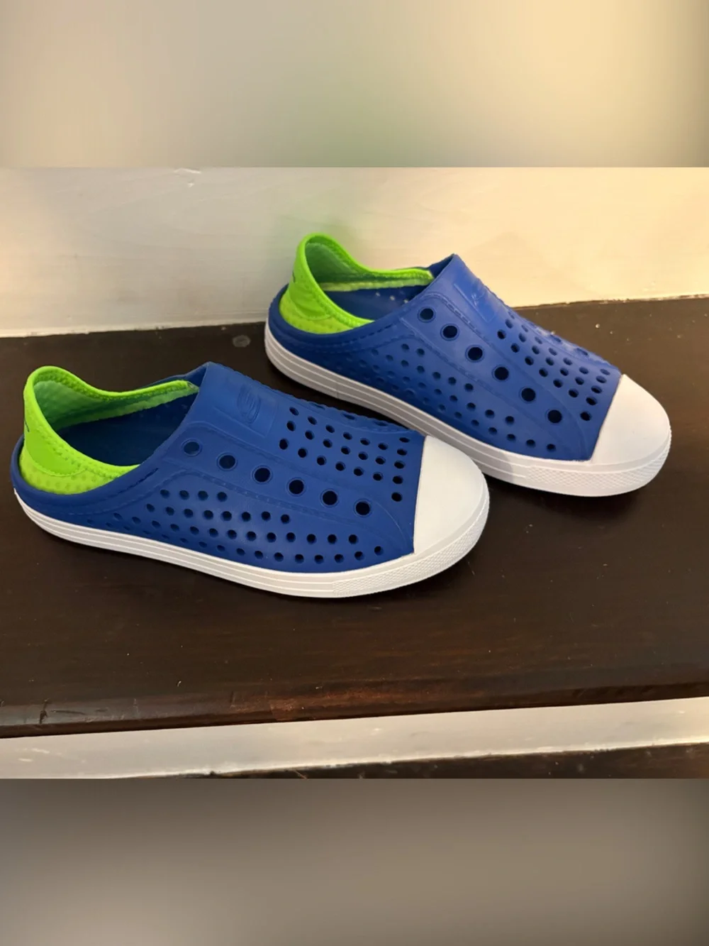Skechers Kids Royal Blue Slip-On Water Sneakers with Neon Green Liner